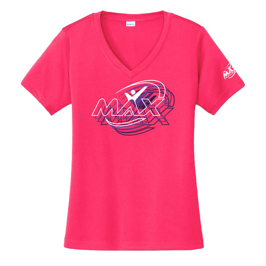 Women's Coral V-Neck Dri-Fit Tee - Hot Coral